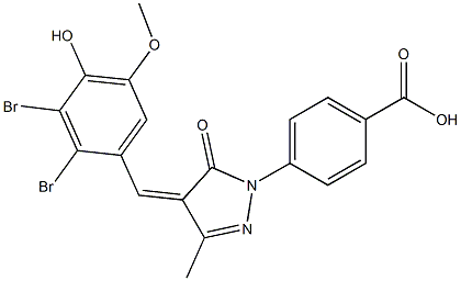 4-[4-(2,3-dibromo-4-hydroxy-5-methoxybenzylidene)-3-methyl-5-oxo-4,5-dihydro-1H-pyrazol-1-yl]benzoic acid Struktur