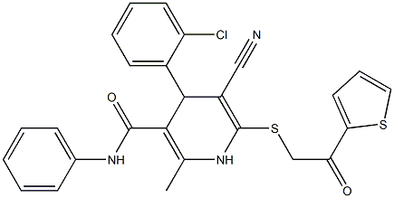 4-(2-chlorophenyl)-5-cyano-2-methyl-6-{[2-oxo-2-(2-thienyl)ethyl]sulfanyl}-N-phenyl-1,4-dihydro-3-pyridinecarboxamide Struktur