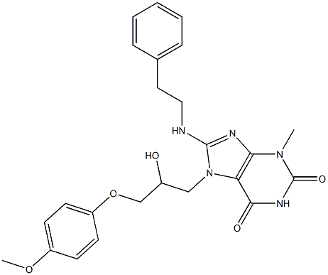 7-[2-hydroxy-3-(4-methoxyphenoxy)propyl]-3-methyl-8-[(2-phenylethyl)amino]-3,7-dihydro-1H-purine-2,6-dione Struktur