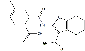 6-({[3-(aminocarbonyl)-4,5,6,7-tetrahydro-1-benzothien-2-yl]amino}carbonyl)-3,4-dimethyl-3-cyclohexene-1-carboxylic acid Struktur