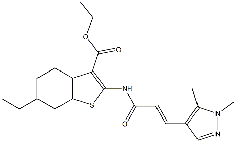 ethyl 2-{[3-(1,5-dimethyl-1H-pyrazol-4-yl)acryloyl]amino}-6-ethyl-4,5,6,7-tetrahydro-1-benzothiophene-3-carboxylate Struktur