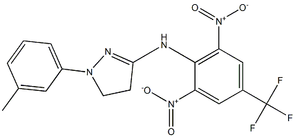 3-[2,6-bisnitro-4-(trifluoromethyl)anilino]-1-(3-methylphenyl)-4,5-dihydro-1H-pyrazole Struktur