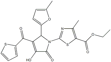 ethyl 2-[3-hydroxy-5-(5-methyl-2-furyl)-2-oxo-4-(2-thienylcarbonyl)-2,5-dihydro-1H-pyrrol-1-yl]-4-methyl-1,3-thiazole-5-carboxylate Struktur