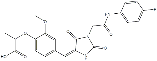 2-[4-({1-[2-(4-fluoroanilino)-2-oxoethyl]-2,5-dioxo-4-imidazolidinylidene}methyl)-2-methoxyphenoxy]propanoic acid Struktur