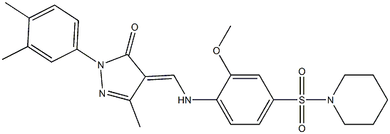 2-(3,4-dimethylphenyl)-4-{[2-methoxy-4-(1-piperidinylsulfonyl)anilino]methylene}-5-methyl-2,4-dihydro-3H-pyrazol-3-one Struktur