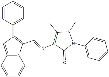 1,5-dimethyl-2-phenyl-4-{[(2-phenyl-3-indolizinyl)methylene]amino}-1,2-dihydro-3H-pyrazol-3-one Struktur