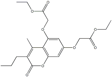 ethyl {[5-(2-ethoxy-2-oxoethoxy)-4-methyl-2-oxo-3-propyl-2H-chromen-7-yl]oxy}acetate Struktur