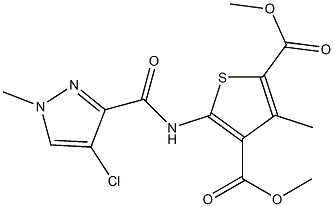 dimethyl 5-{[(4-chloro-1-methyl-1H-pyrazol-3-yl)carbonyl]amino}-3-methyl-2,4-thiophenedicarboxylate Struktur