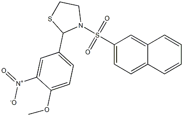 2-{3-nitro-4-methoxyphenyl}-3-(2-naphthylsulfonyl)-1,3-thiazolidine Struktur