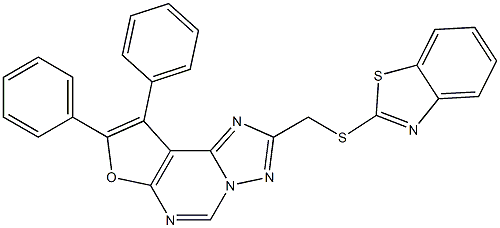 2-[(1,3-benzothiazol-2-ylsulfanyl)methyl]-8,9-diphenylfuro[3,2-e][1,2,4]triazolo[1,5-c]pyrimidine Struktur