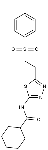 N-(5-{2-[(4-methylphenyl)sulfonyl]ethyl}-1,3,4-thiadiazol-2-yl)cyclohexanecarboxamide Struktur