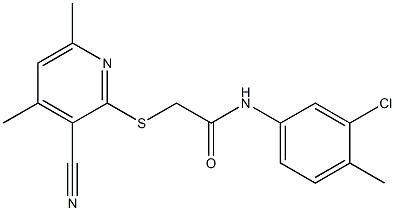 N-(3-chloro-4-methylphenyl)-2-[(3-cyano-4,6-dimethylpyridin-2-yl)sulfanyl]acetamide Struktur