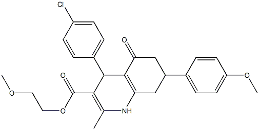 2-methoxyethyl 4-(4-chlorophenyl)-7-(4-methoxyphenyl)-2-methyl-5-oxo-1,4,5,6,7,8-hexahydro-3-quinolinecarboxylate Struktur