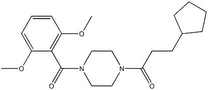 1-(3-cyclopentylpropanoyl)-4-(2,6-dimethoxybenzoyl)piperazine Struktur