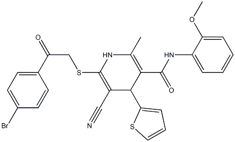 6-{[2-(4-bromophenyl)-2-oxoethyl]sulfanyl}-5-cyano-N-(2-methoxyphenyl)-2-methyl-4-(2-thienyl)-1,4-dihydro-3-pyridinecarboxamide Struktur