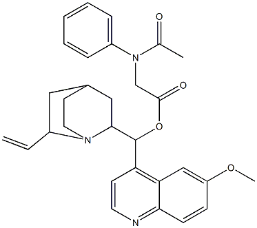 (6-methoxyquinolin-4-yl)(6-vinyl-1-azabicyclo[2.2.2]oct-2-yl)methyl (acetylanilino)acetate Struktur