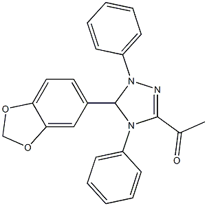 1-[5-(1,3-benzodioxol-5-yl)-1,4-diphenyl-4,5-dihydro-1H-1,2,4-triazol-3-yl]ethanone Struktur