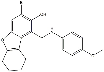 3-bromo-1-[(4-methoxyanilino)methyl]-6,7,8,9-tetrahydrodibenzo[b,d]furan-2-ol Struktur