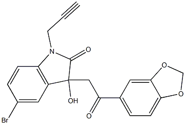 3-[2-(1,3-benzodioxol-5-yl)-2-oxoethyl]-5-bromo-3-hydroxy-1-(2-propynyl)-1,3-dihydro-2H-indol-2-one Struktur