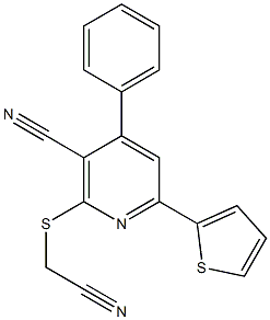 2-[(cyanomethyl)sulfanyl]-4-phenyl-6-(2-thienyl)nicotinonitrile Struktur