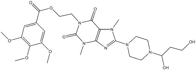 2-{8-[4-(1,3-dihydroxypropyl)-1-piperazinyl]-3,7-dimethyl-2,6-dioxo-2,3,6,7-tetrahydro-1H-purin-1-yl}ethyl 3,4,5-trimethoxybenzoate Struktur