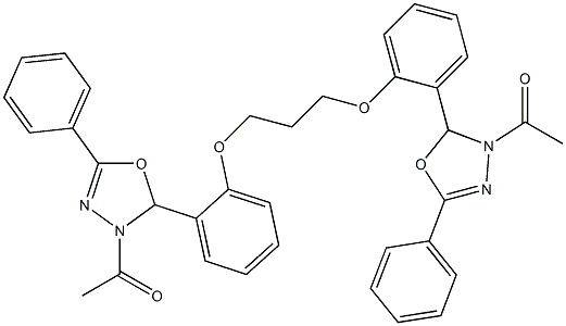 3-acetyl-2-(2-{3-[2-(3-acetyl-5-phenyl-2,3-dihydro-1,3,4-oxadiazol-2-yl)phenoxy]propoxy}phenyl)-5-phenyl-2,3-dihydro-1,3,4-oxadiazole Struktur