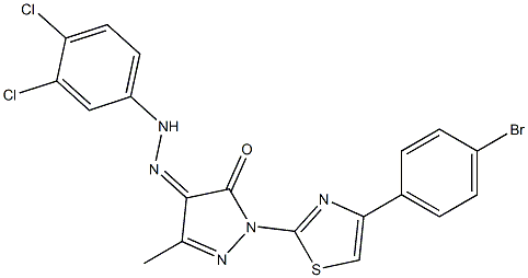 1-[4-(4-bromophenyl)-1,3-thiazol-2-yl]-3-methyl-1H-pyrazole-4,5-dione 4-[N-(3,4-dichlorophenyl)hydrazone] Struktur