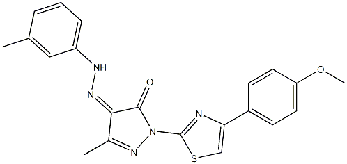 1-[4-(4-methoxyphenyl)-1,3-thiazol-2-yl]-3-methyl-1H-pyrazole-4,5-dione 4-[N-(3-methylphenyl)hydrazone] Struktur