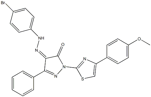 1-[4-(4-methoxyphenyl)-1,3-thiazol-2-yl]-3-phenyl-1H-pyrazole-4,5-dione 4-[N-(4-bromophenyl)hydrazone] Struktur