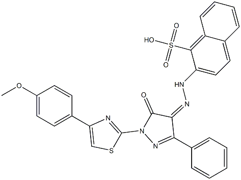 2-(2-{1-[4-(4-methoxyphenyl)-1,3-thiazol-2-yl]-5-oxo-3-phenyl-1,5-dihydro-4H-pyrazol-4-ylidene}hydrazino)-1-naphthalenesulfonic acid Struktur