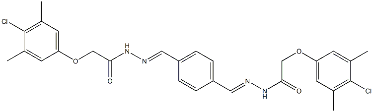 2-(4-chloro-3,5-dimethylphenoxy)-N'-{(E)-[4-({(E)-2-[2-(4-chloro-3,5-dimethylphenoxy)acetyl]hydrazono}methyl)phenyl]methylidene}acetohydrazide Struktur