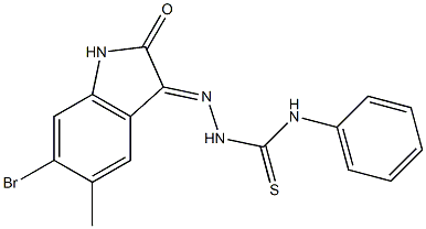 2-(6-bromo-5-methyl-2-oxo-1,2-dihydro-3H-indol-3-ylidene)-N-phenyl-1-hydrazinecarbothioamide Struktur