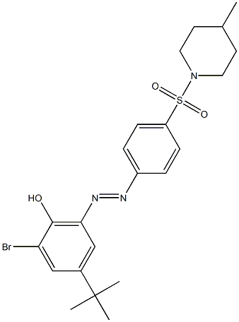 2-bromo-4-(tert-butyl)-6-((E)-2-{4-[(4-methyl-1-piperidinyl)sulfonyl]phenyl}diazenyl)phenol Struktur