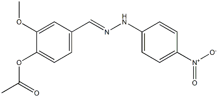 2-methoxy-4-{[(E)-2-(4-nitrophenyl)hydrazono]methyl}phenyl acetate Struktur