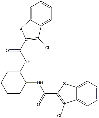 3-chloro-N-(2-{[(3-chloro-1-benzothiophen-2-yl)carbonyl]amino}cyclohexyl)-1-benzothiophene-2-carboxamide Struktur