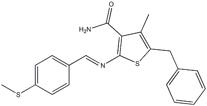 5-benzyl-4-methyl-2-({(E)-[4-(methylsulfanyl)phenyl]methylidene}amino)-3-thiophenecarboxamide Struktur