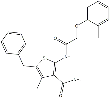 5-benzyl-4-methyl-2-{[2-(2-methylphenoxy)acetyl]amino}-3-thiophenecarboxamide Struktur