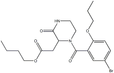 butyl 2-[1-(5-bromo-2-propoxybenzoyl)-3-oxo-2-piperazinyl]acetate Struktur