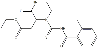 ethyl 2-(1-{[(2-methylbenzoyl)amino]carbothioyl}-3-oxo-2-piperazinyl)acetate Struktur