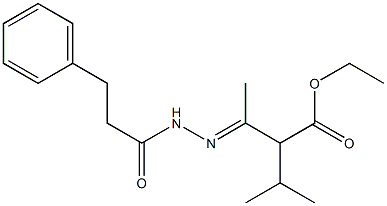 ethyl 2-isopropyl-3-[(E)-2-(3-phenylpropanoyl)hydrazono]butanoate Struktur