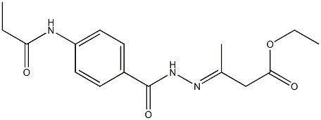 ethyl 3-{(E)-2-[4-(propionylamino)benzoyl]hydrazono}butanoate Struktur