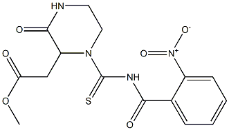 methyl 2-(1-{[(2-nitrobenzoyl)amino]carbothioyl}-3-oxo-2-piperazinyl)acetate Struktur