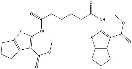 methyl 2-[(6-{[3-(methoxycarbonyl)-5,6-dihydro-4H-cyclopenta[b]thiophen-2-yl]amino}-6-oxohexanoyl)amino]-5,6-dihydro-4H-cyclopenta[b]thiophene-3-carboxylate Struktur