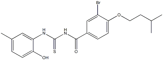 N-[3-bromo-4-(isopentyloxy)benzoyl]-N'-(2-hydroxy-5-methylphenyl)thiourea Struktur