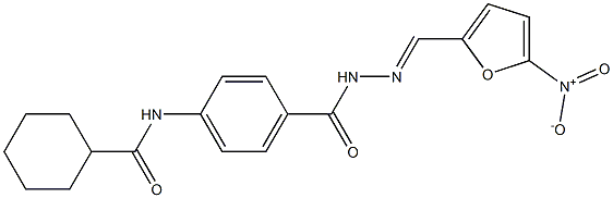 N-[4-({2-[(E)-(5-nitro-2-furyl)methylidene]hydrazino}carbonyl)phenyl]cyclohexanecarboxamide Struktur