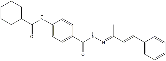 N-[4-({2-[(E,2E)-1-methyl-3-phenyl-2-propenylidene]hydrazino}carbonyl)phenyl]cyclohexanecarboxamide Struktur