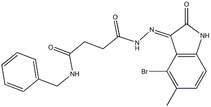 N-benzyl-4-[2-(4-bromo-5-methyl-2-oxo-1,2-dihydro-3H-indol-3-ylidene)hydrazino]-4-oxobutanamide Struktur