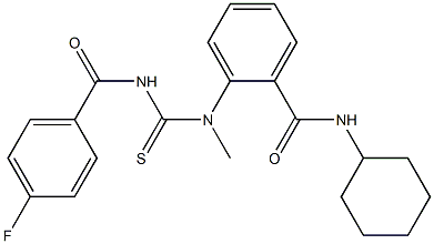 N-cyclohexyl-2-[{[(4-fluorobenzoyl)amino]carbothioyl}(methyl)amino]benzamide Struktur