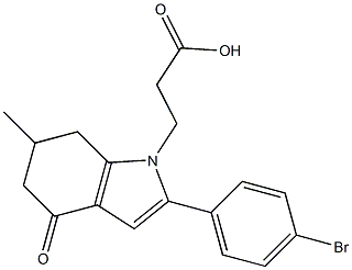 3-(2-(4-bromophenyl)-6-methyl-4-oxo-5,6,7-trihydroindolyl)propanoic acid Struktur