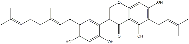 2,3-Dihydro-5,7-dihydroxy-3-[2,4-dihydroxy-5-[(2E)-3,7-dimethyl-2,6-octadienyl]phenyl]-6-(3-methyl-2-butenyl)-4H-1-benzopyran-4-one Struktur